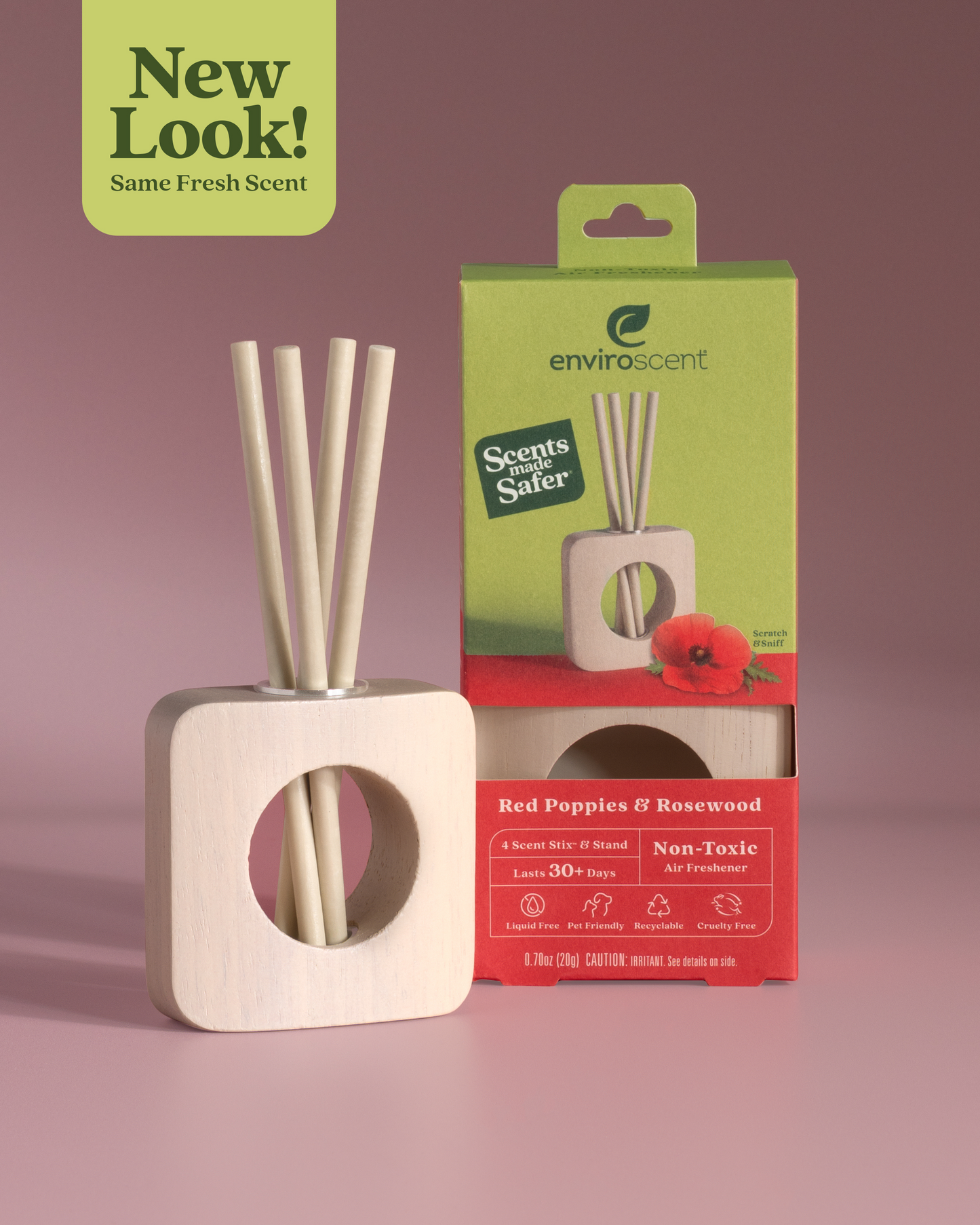 Red Poppies & Rosewood Scent Stix + Stand Starter Kit in and out of packaging