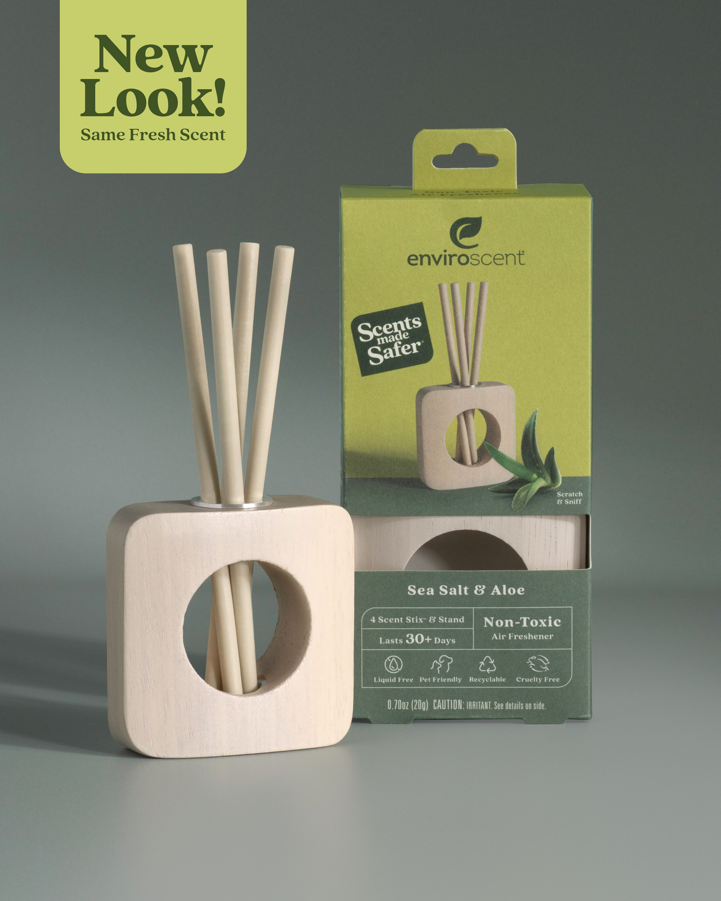 Sea Salt & Aloe Scent Stix + Stand Starter Kit in and out of packaging