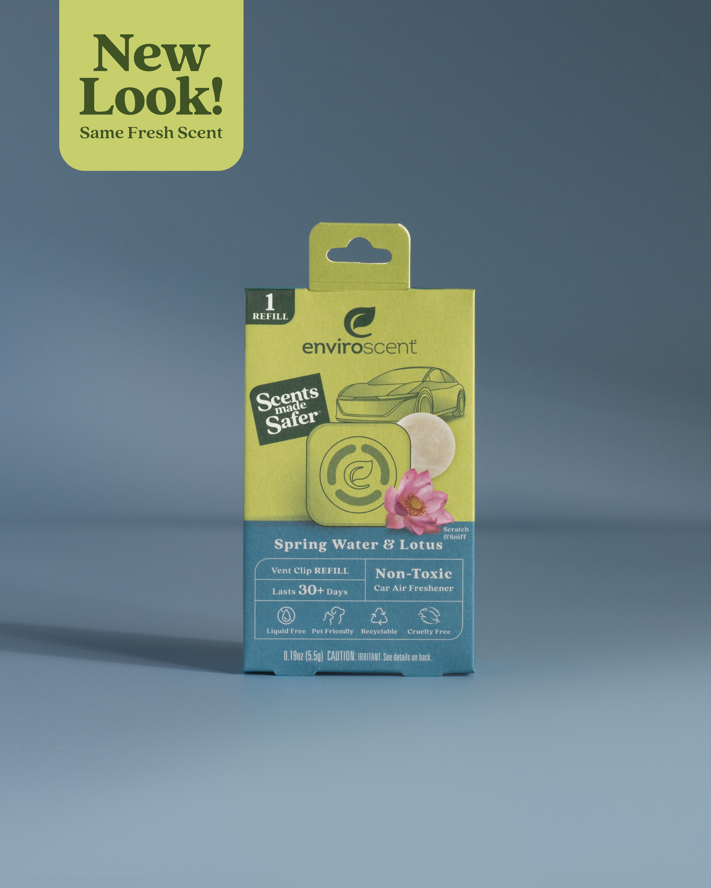 Spring Water + Lotus Car Vent Clip refill in packaging