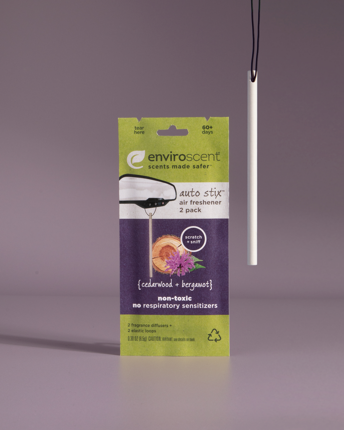 Cedarwood + Bergamot Auto Stix in packaging