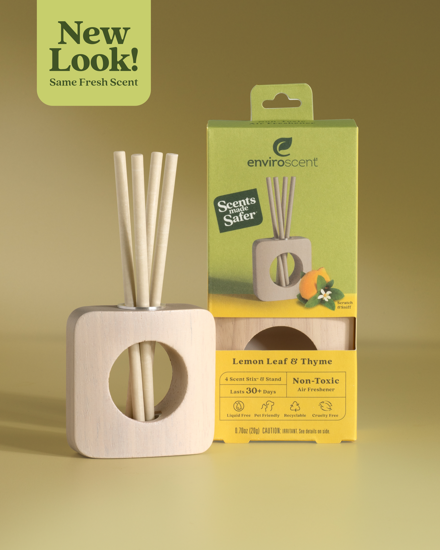 Lemon Leaf & Thyme Scent Stix + Stand Starter Kit  in and out of packaging
