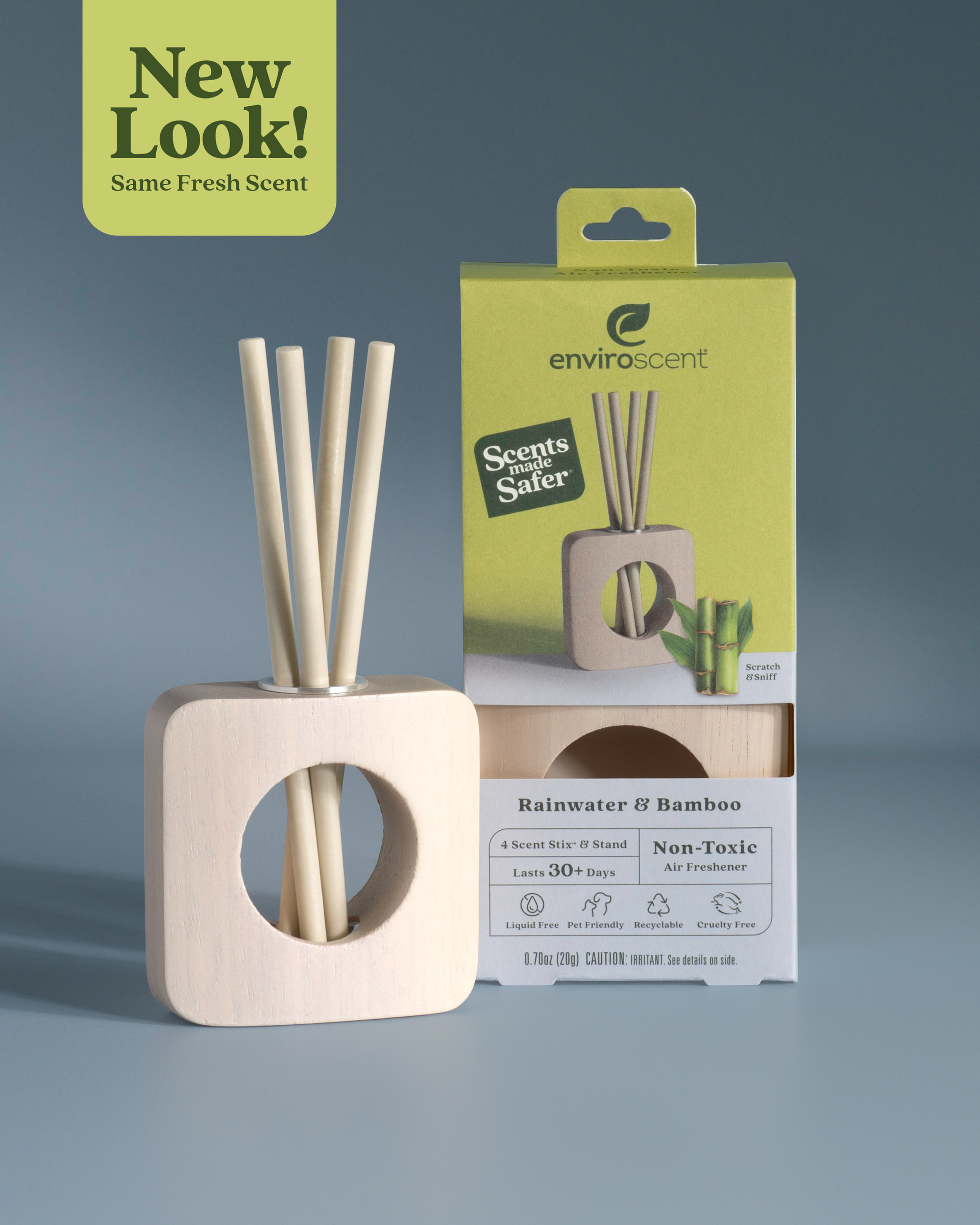 Rainwater & Bamboo Scent Stix + Stand Starter Kit in and out of packaging