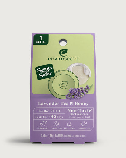 An EnviroScent Lavender Tea & Honey Plug Hub refill in original retail packaging.