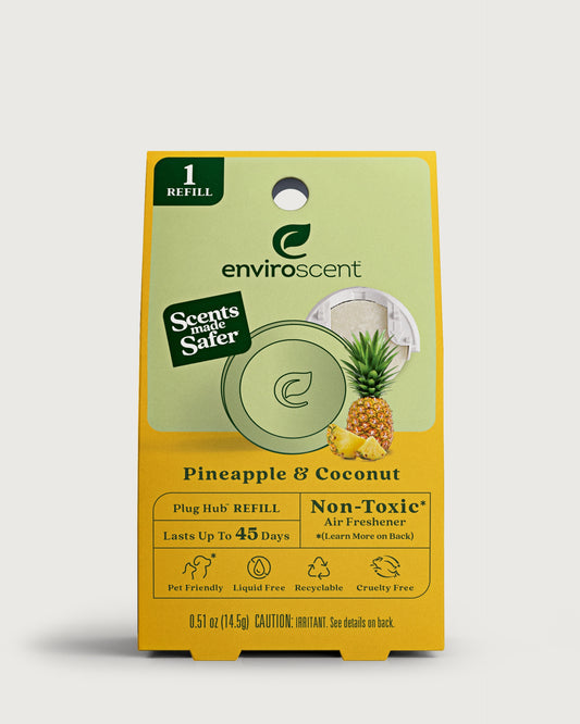 An EnviroScent Pineapple & Coconut Plug Hub refill in original retail packaging.