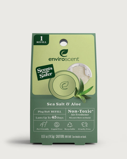 An EnviroScent Sea Salt & Aloe Plug Hub refill in original retail packaging.