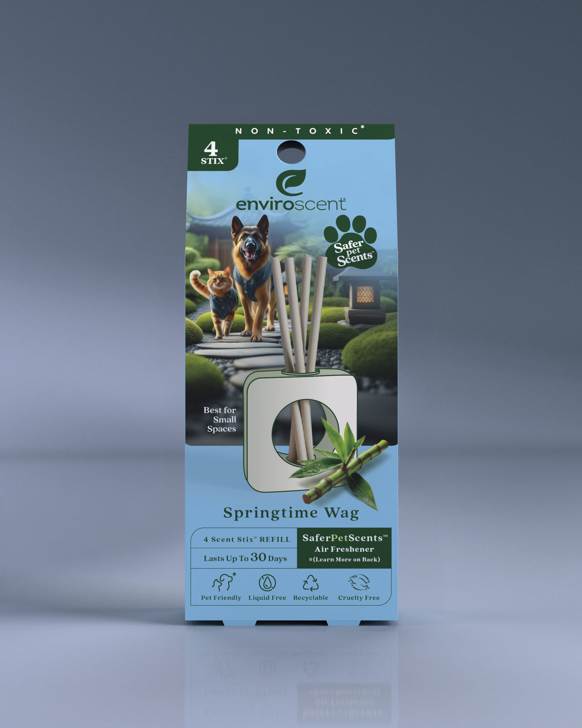 Enviroscent Springtime Wag Scent Stix refill in packaging on a blue background