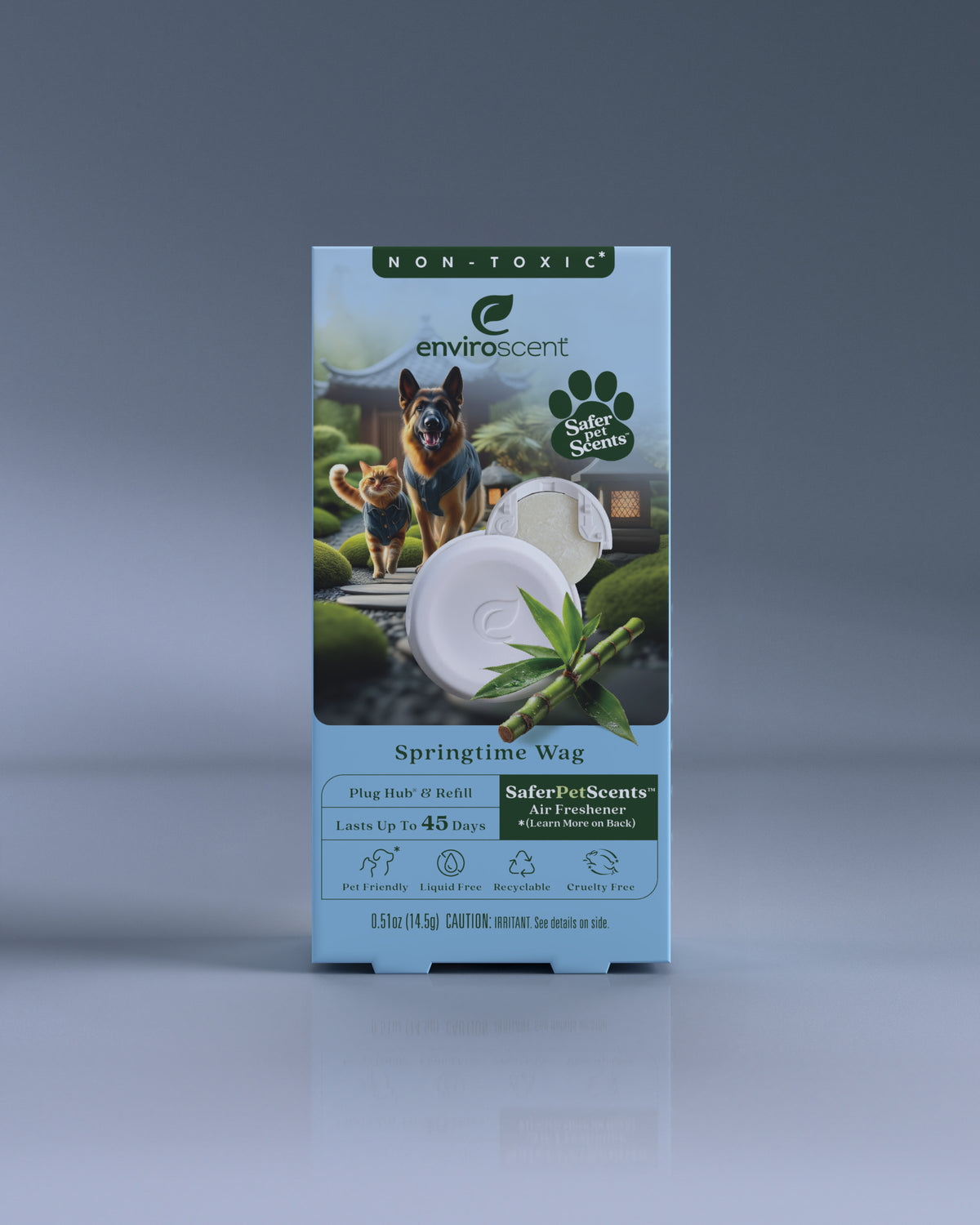 Enviroscent Springtime Wag Plug Hub kit in packaging with a dog and cat on a blue background