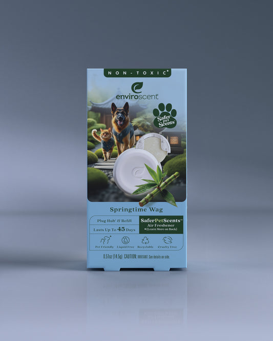 Enviroscent Springtime Wag Plug Hub kit in packaging with a dog and cat on a blue background